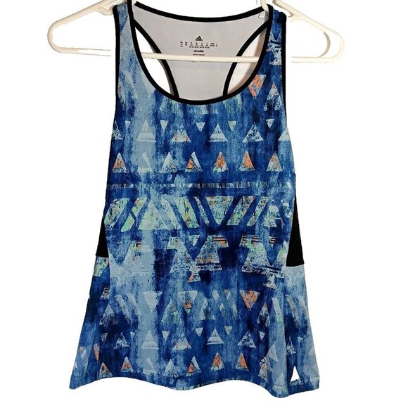 Adidas Ladies Size X-Small Blue Print Athletic Racerback ClimaLite Tank - Picture 1 of 7